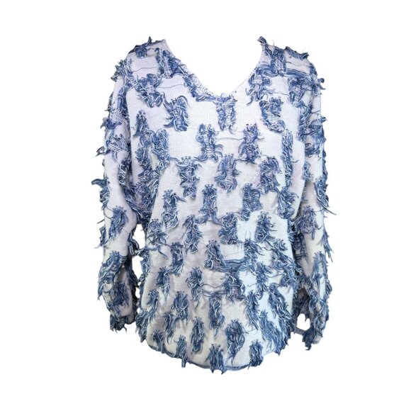 David Brett Sweaters - Vintage Retro David Brett Shaggy Blue & White Textured Sweater